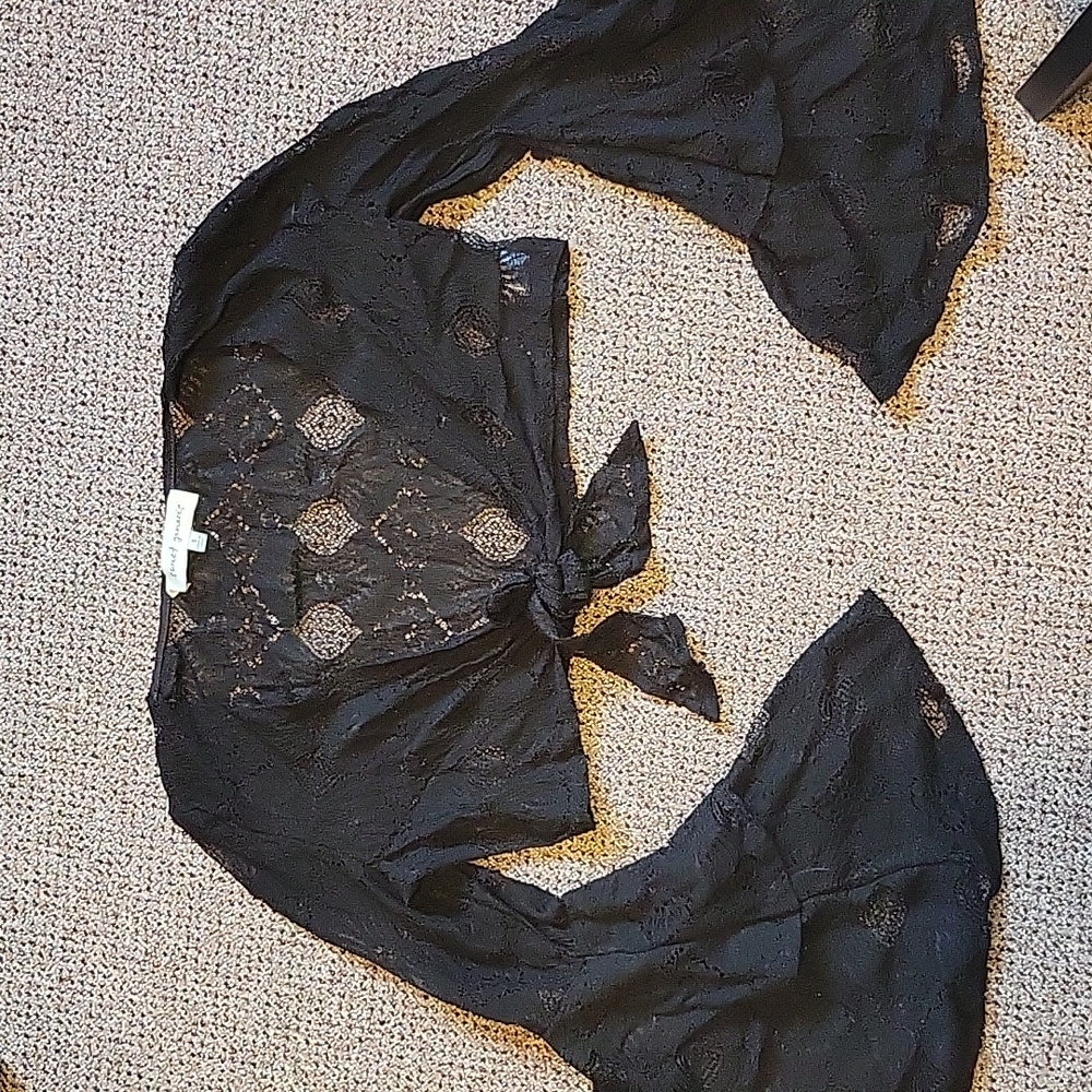 Foxblood Lacy Bell Sleeve Crop Top